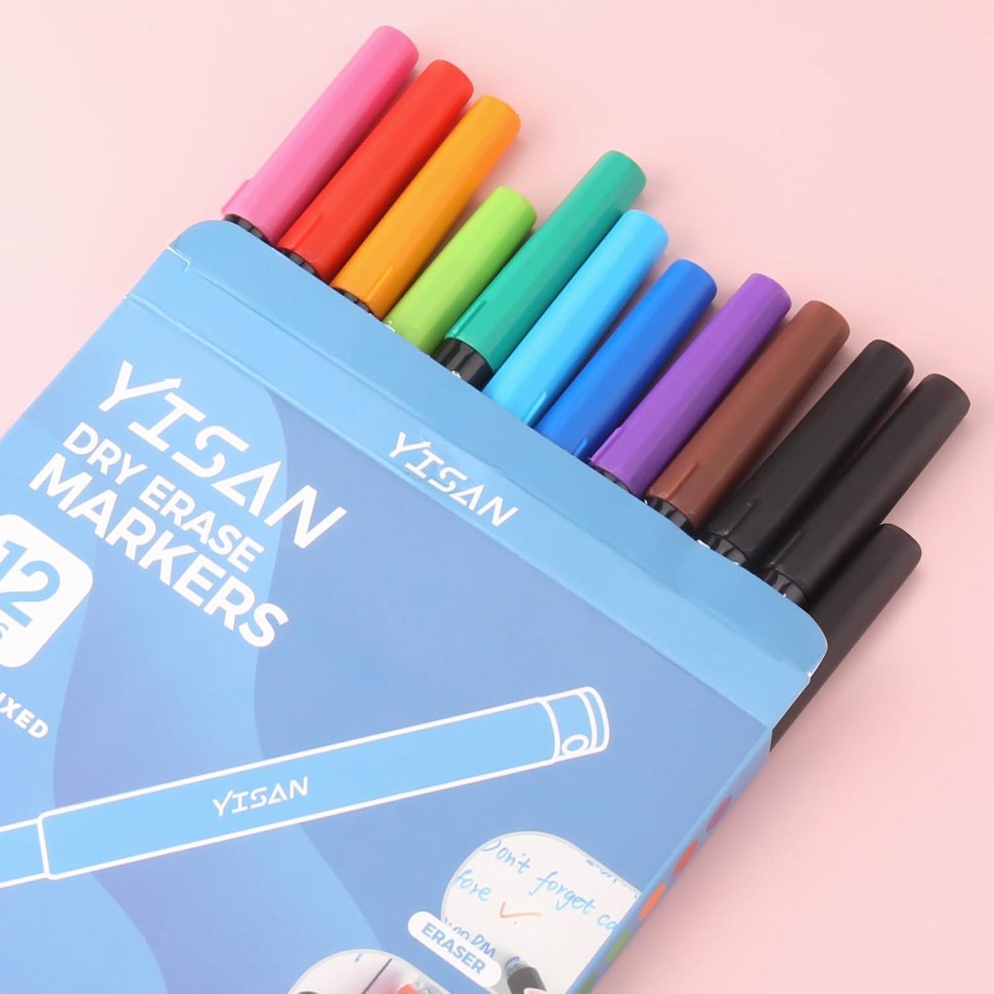 YISAN Dry Erase Markers Ultra Fine Tip,0.7mm Extra Fine Point, Magnetic Whiteboard Markers with Erasers,Assorted Colors, Low Odor,12 Count,70566