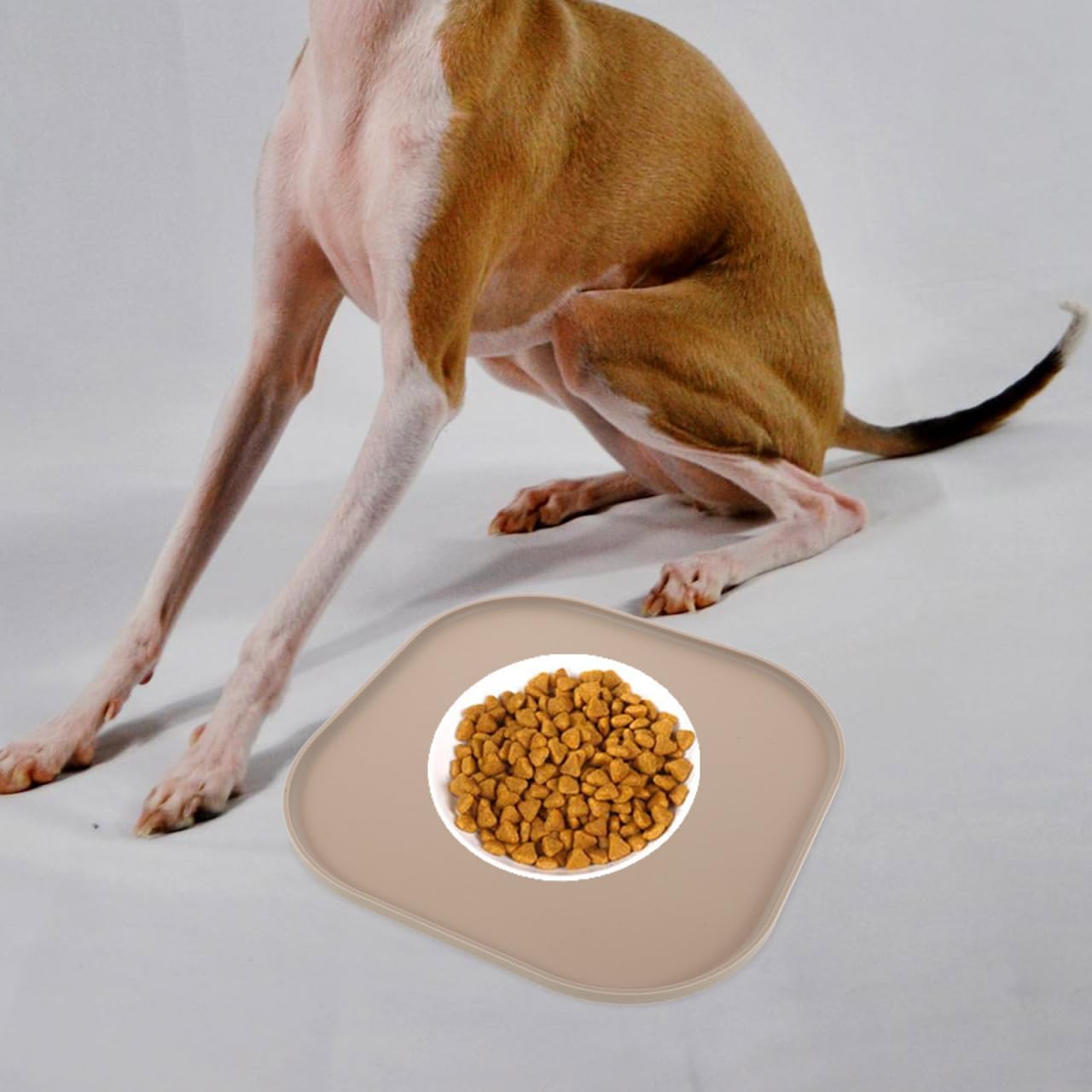 Mikikit Silicone Pet Feeding Mat for Dog Food and Cat Bowl, Waterproof Spill Proof Placemat with Raised Edges, Non Slip Floor Protector Pad, Coffee