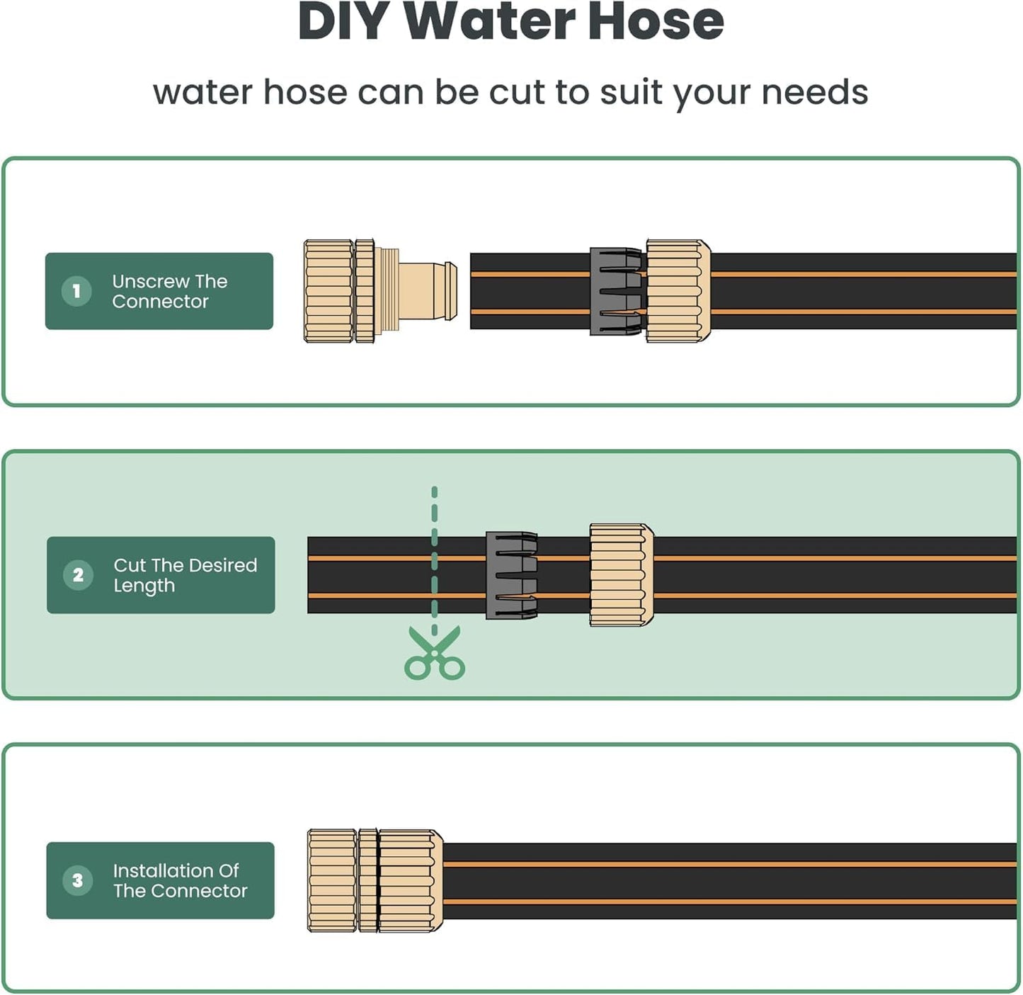 Giraffe Tools Garden Hose 5/8" Custom Length, No Kink, Flexible, Leakproof Water Hose, 600 Burst PSI, 6ft Male Female Fittings,Black Orange