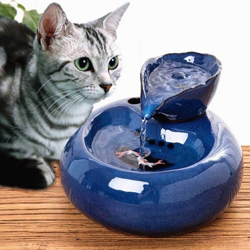 Fountain Pet Drinking Fountain Cat Water Fountain,Super Mute Ceramics Pet Water Dispenser for Cat and Small Dogs Pet Water Dispenser (Color : Pink) (Blue)