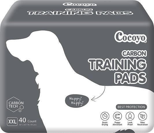 COCOYO Dog Training Pads Extra Large Size丨Carbon Absorb Eliminating Urine Odor Puppy Pads 丨 Premium Charcoal Dog Pee Pads (40 Count, XXL 30x36 inch),Black