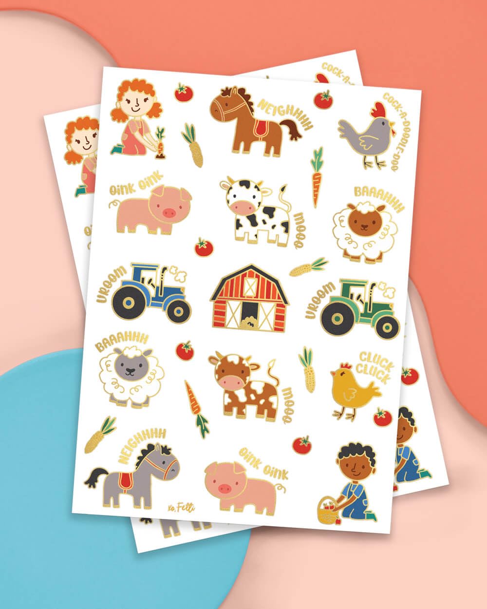 xo, Fetti Farm Party Supplies Temporary Tattoos - 30 Glitter Styles | Barnyard Animals, Petting Zoo, Cow, Horse, Tractor Trailer, Sheep