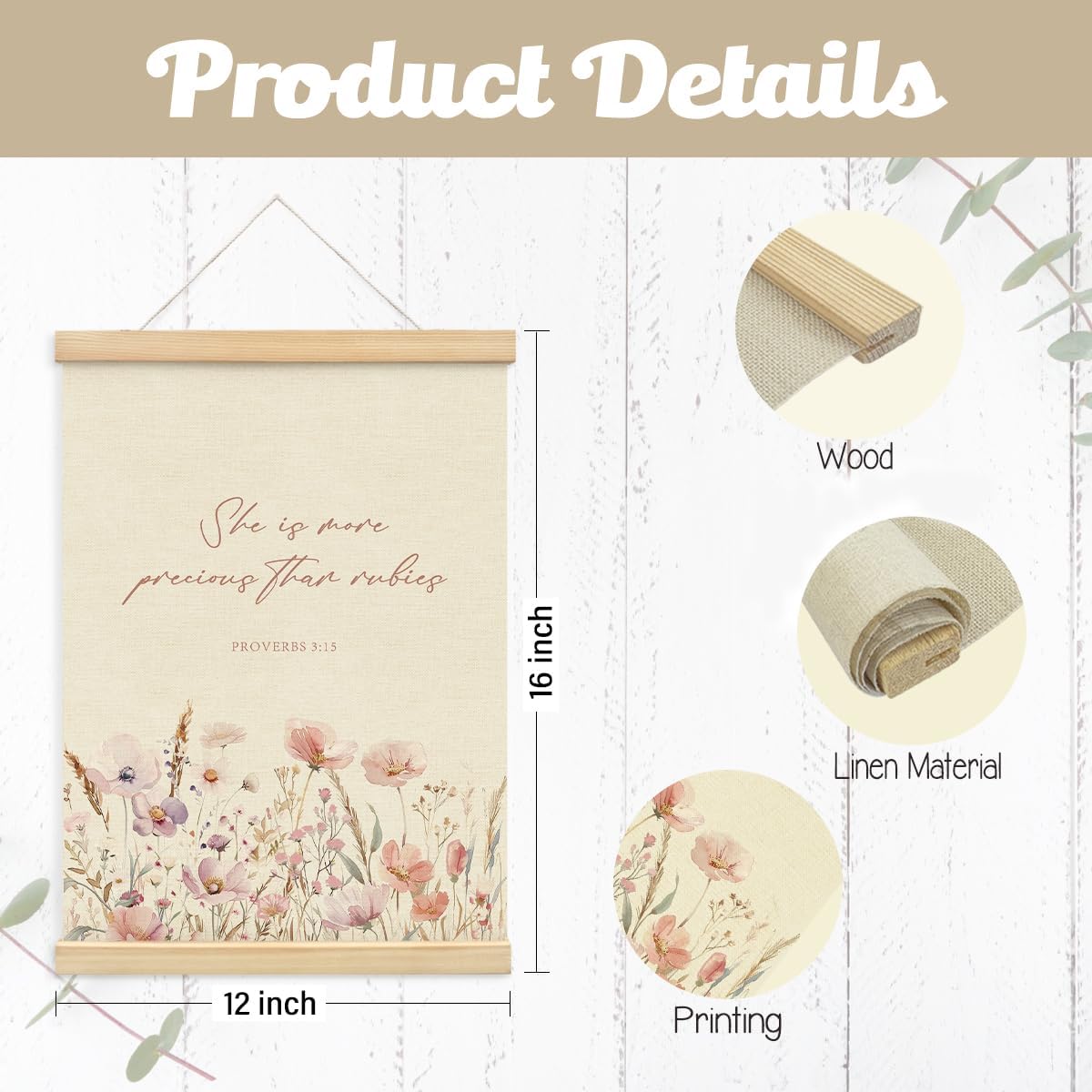 PLKMN Girls Room Decor, Pink Wildflower Baby Girl Nursery Decor Set of 2, Christian Gifts for Girls, Pink Floral Bible Christian Wall Art Framed, 12x16 Inch