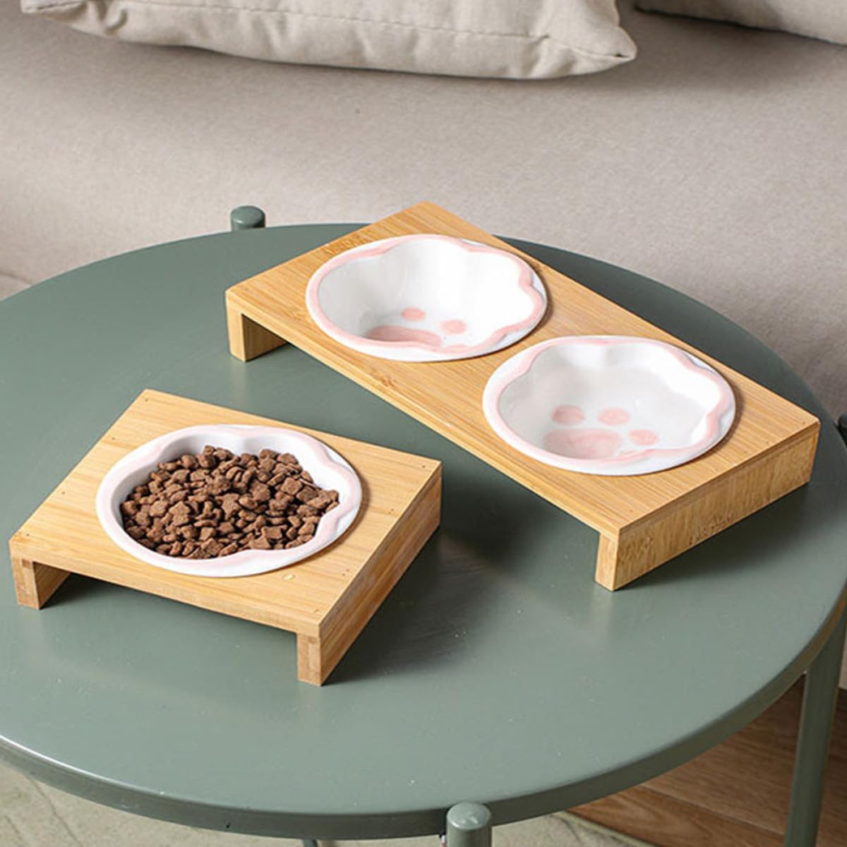 Milisten Elevated Cat Bowl with Stand and Ceramic Bowls, Whisker-Friendly Raised Feeding Station for Indoor Cats and Kittens