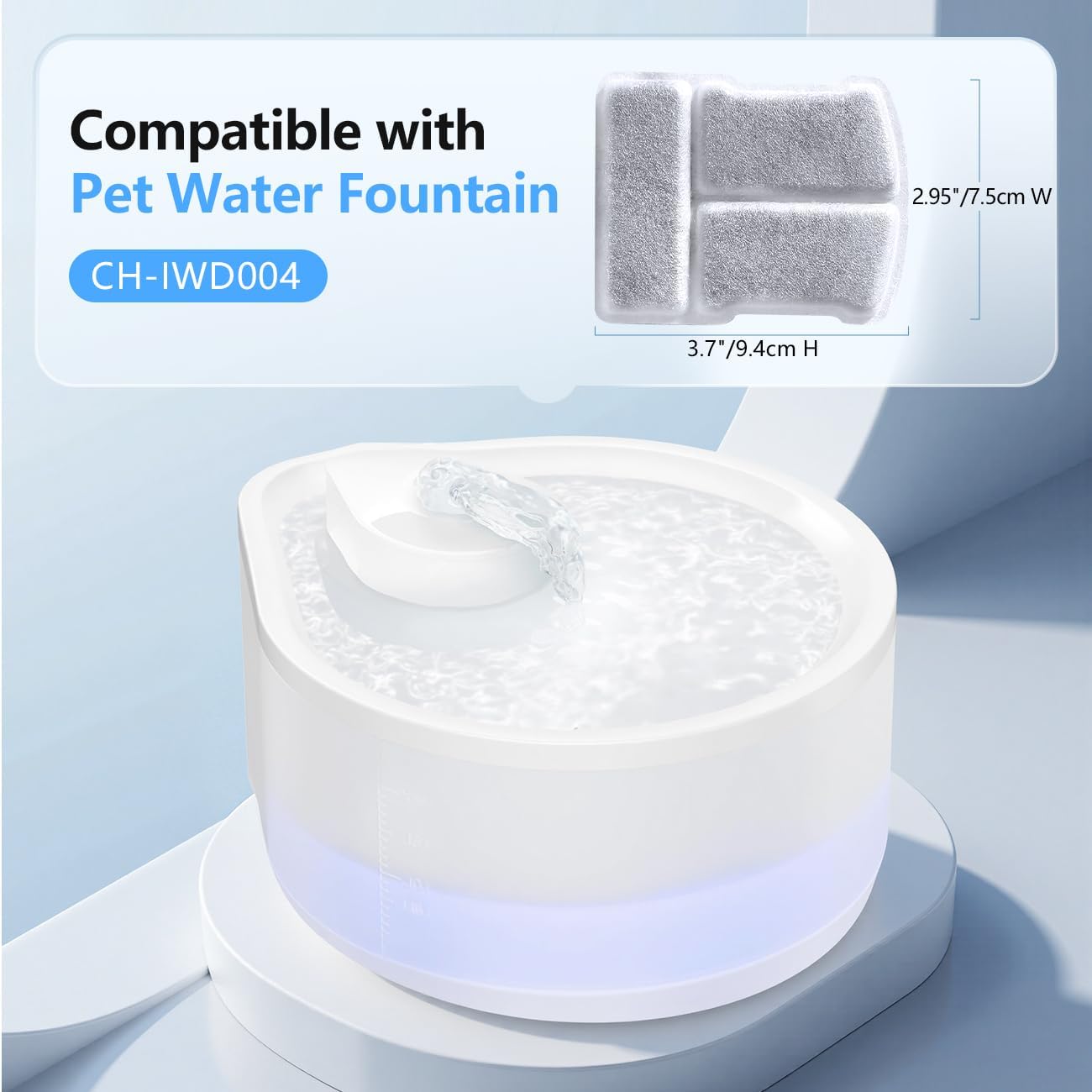 6 Pack Filters for Cat Water Fountain, Compatible with 2.5L Cat Water Fountain for CH-IWD004