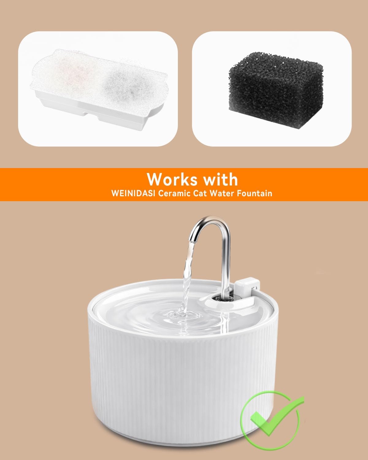Ceramic Cat Water Fountain Filters 6pcs Carbon Filters + 6pcs Sponges