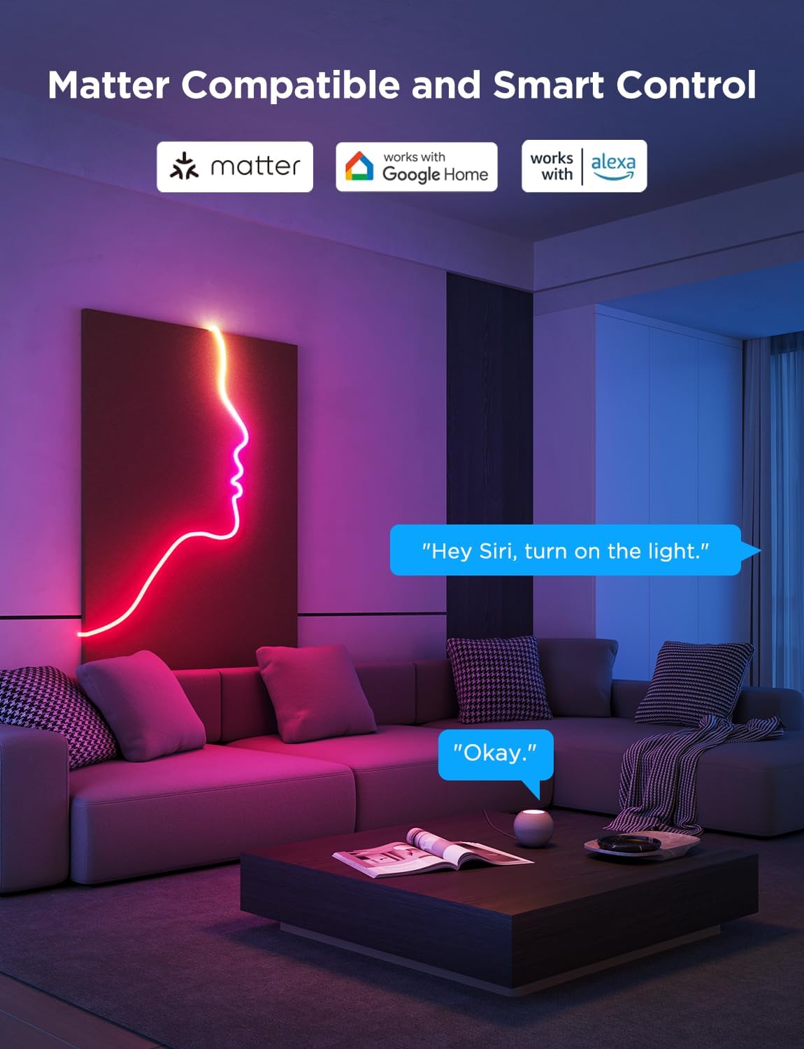 Govee RGBIC Neon Lights, LED Smart Neon Rope Light 2 Works with Matter, Alexa, Google Assistant, Custom DIY Neon Strip Lights for Bedroom and Wall Decor, Softer Material, 9.8ft, White
