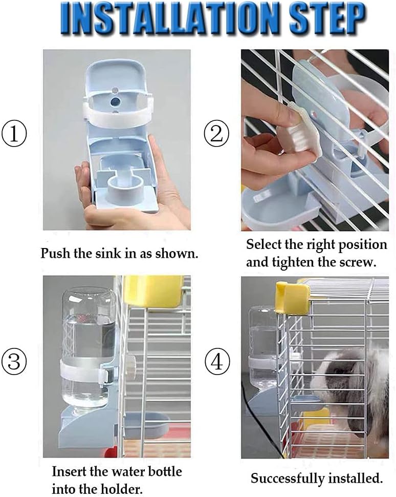 17oz Rabbit Water Feeder, Pet Cage Suspended Water Dispenser, Hanging Automatic Small Animal Bottle Bowl for Bunny Chinchilla Hedgehog Ferret Hamster