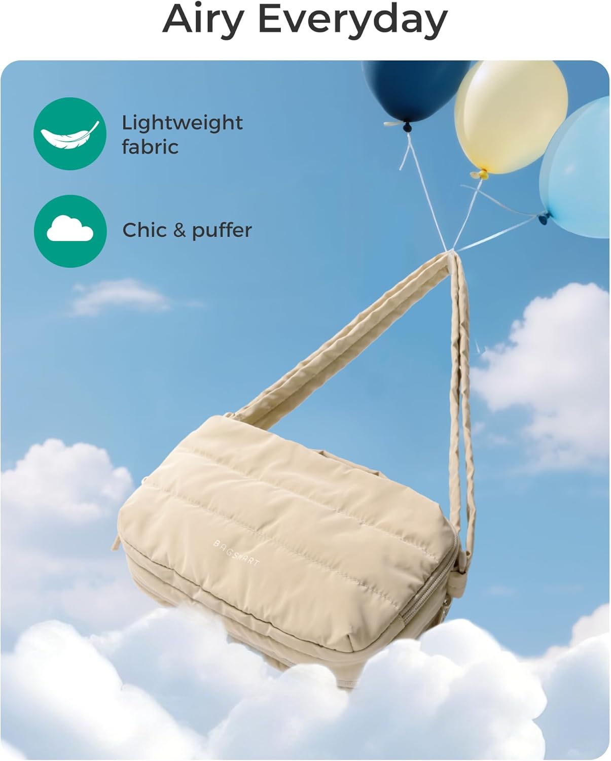 BAGSMART Lightweight Crossbody Bags for Women, Quilted Puffer Shoulder HandBags with Adjustable Strap for Travel