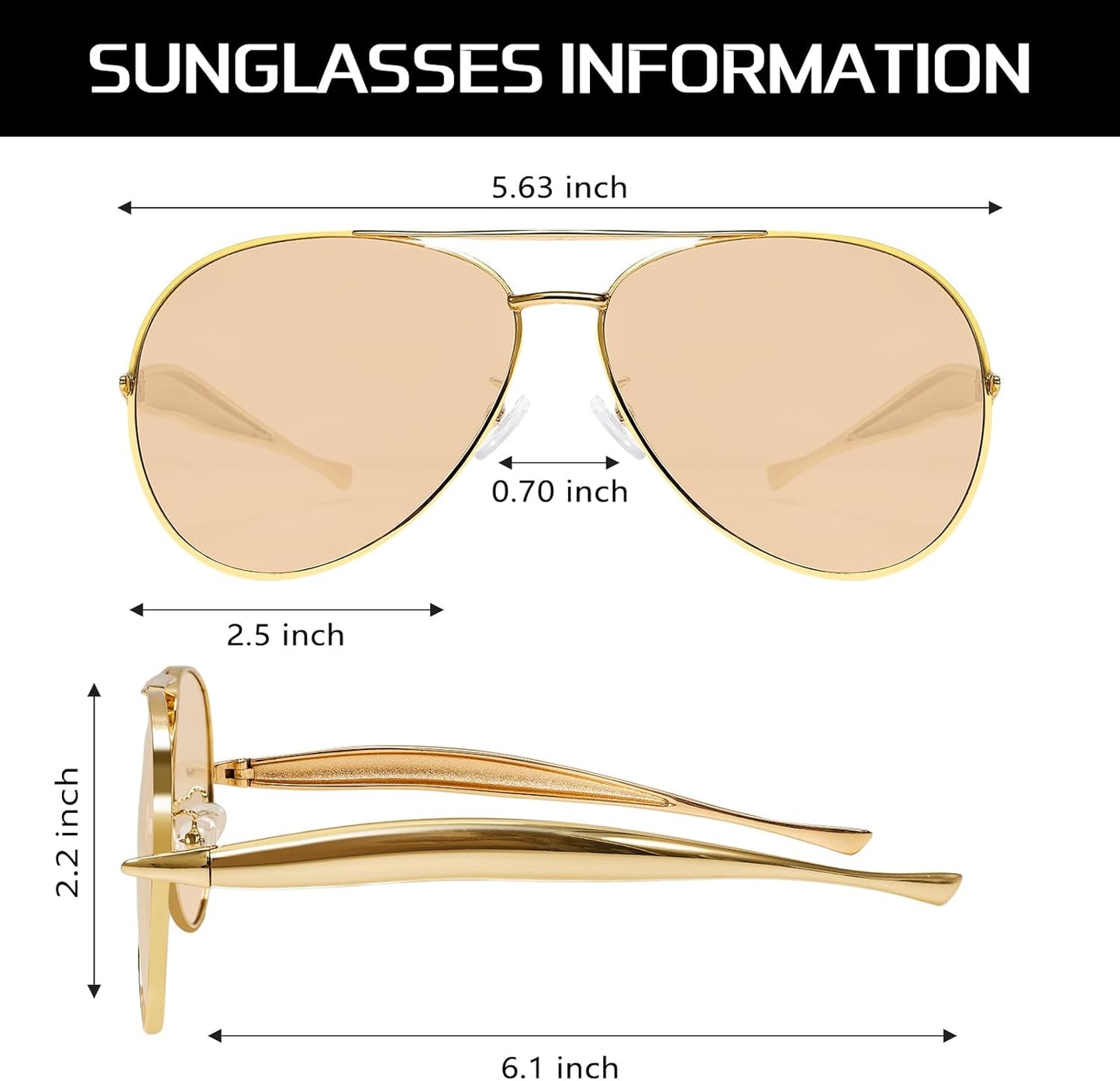 Retro Gold Aviator Sunglasses for Women Men, 2026 Metal Oversized 70s Aviators Sun Glasses