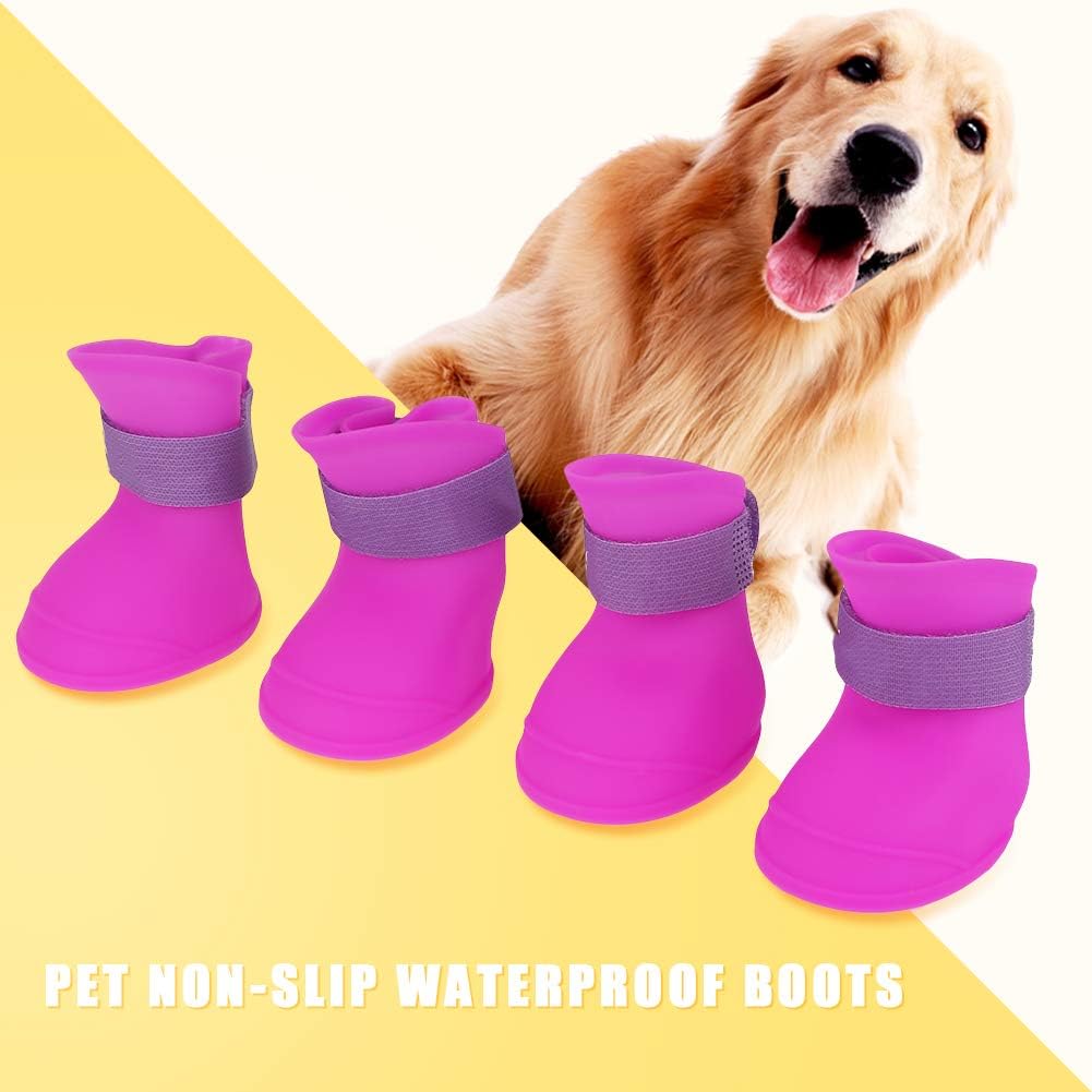 Ejoyous Dog Boots Protector, 4Pcs Silicone Pet Booties Anti Slip Dog Rain Protective Shoes for Small Dogs Doggy Puppy Doggie Pets, Dog Booties for Outdoor Walking (L)