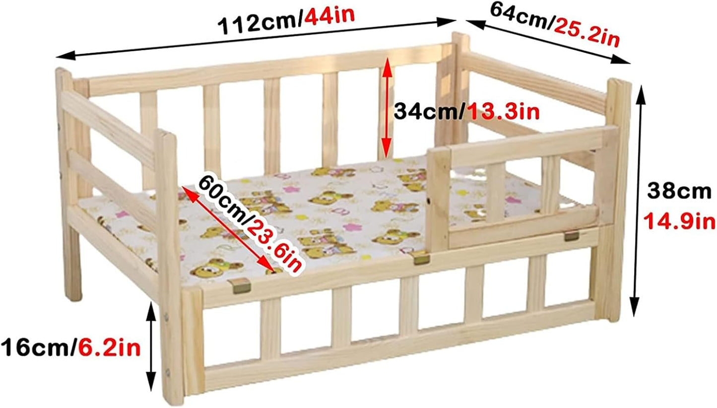 Dog Bed Wooden Dog Bed Eevated Pet Bed Elevated Orthopedic Pet Couch Kennel with Fenced & Stairs Dog Kennel Furniture for Small Medium Pets & Cats for Dogs Pet Cat ()