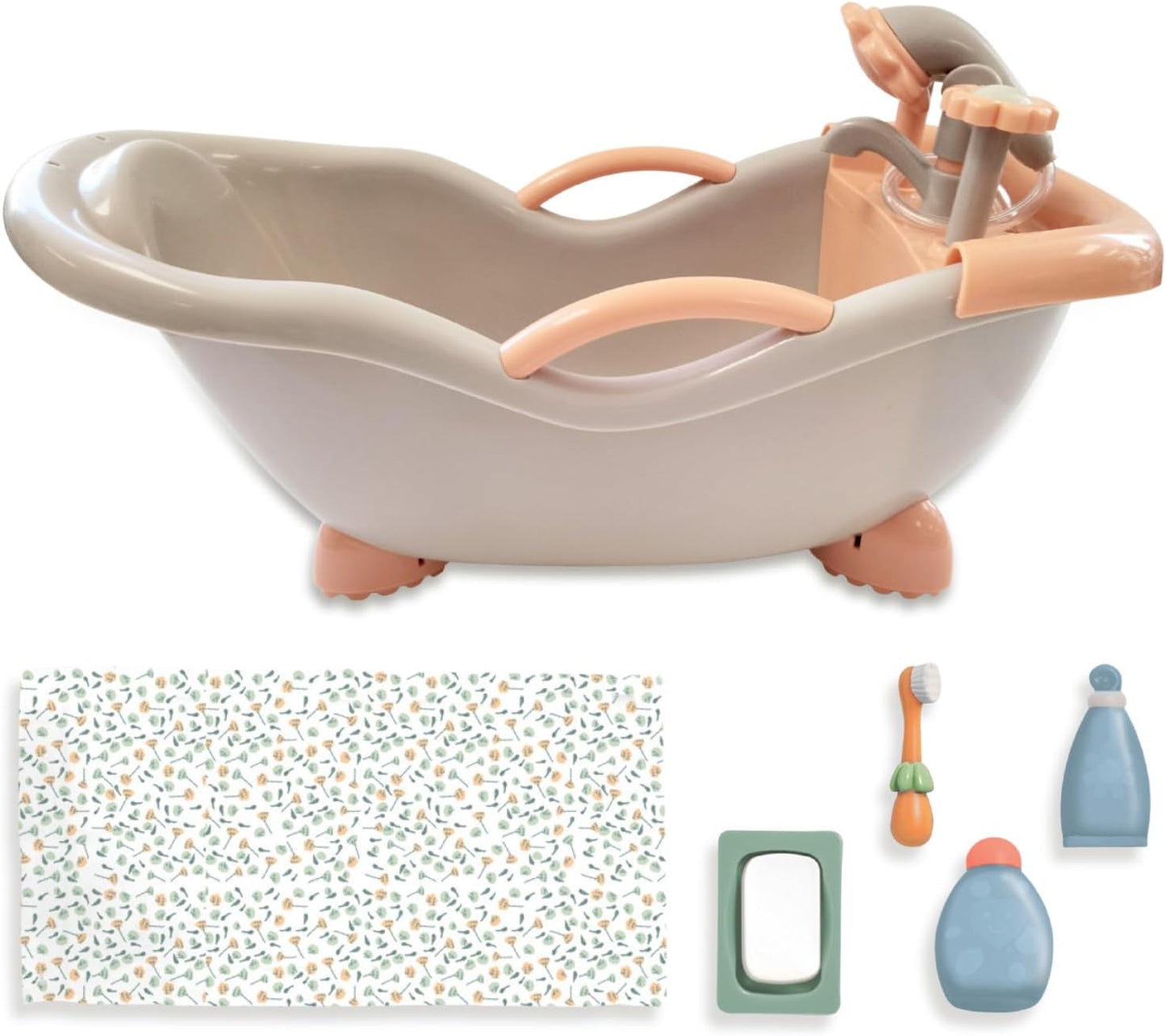 JC Toys - for Keeps Playtime! | Baby Doll Real Working Bath Set | Fits Dolls up to 16" | Shower and Faucet Really Work | Play Accessories | Ages 2+ | Earth Tone Colors