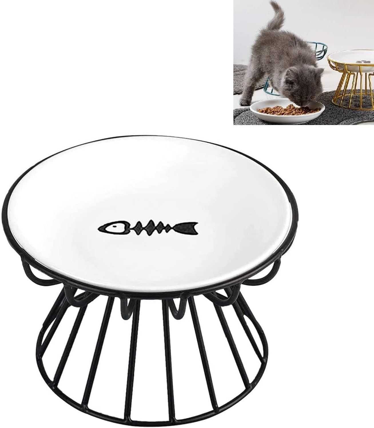 1PCS Elevated Cat Food Bowl, Whisker-Friendly Anti-Vomit Cat Plate, Cat Bowl-Raised Feeder Bowl Stand,Ceramic Elevated Bowl for All Cat,Dishwasher Safe