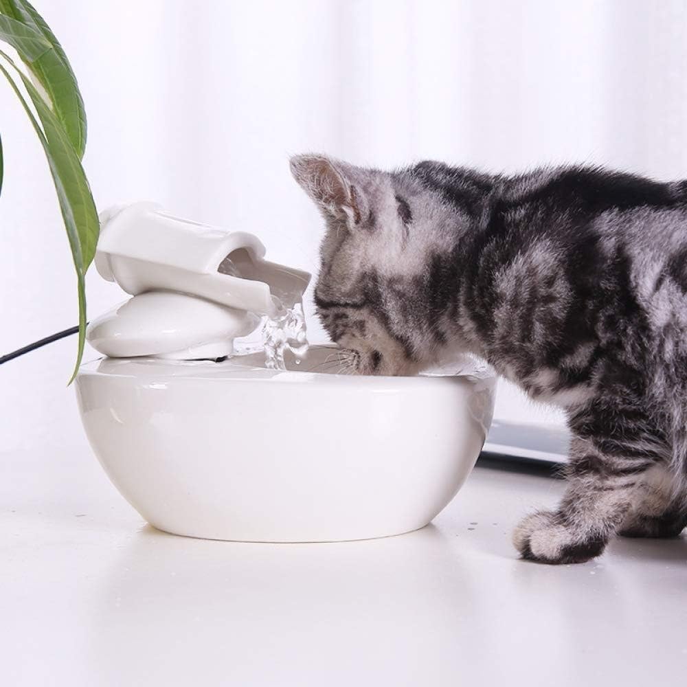 Cat Water Fountain for Drinking Ceramics Automatic Circulation Pet Water Dispenser for Cat and Small Dogs Silent Pump (Color : Pink Size : 1.0L) (White 1.0L)