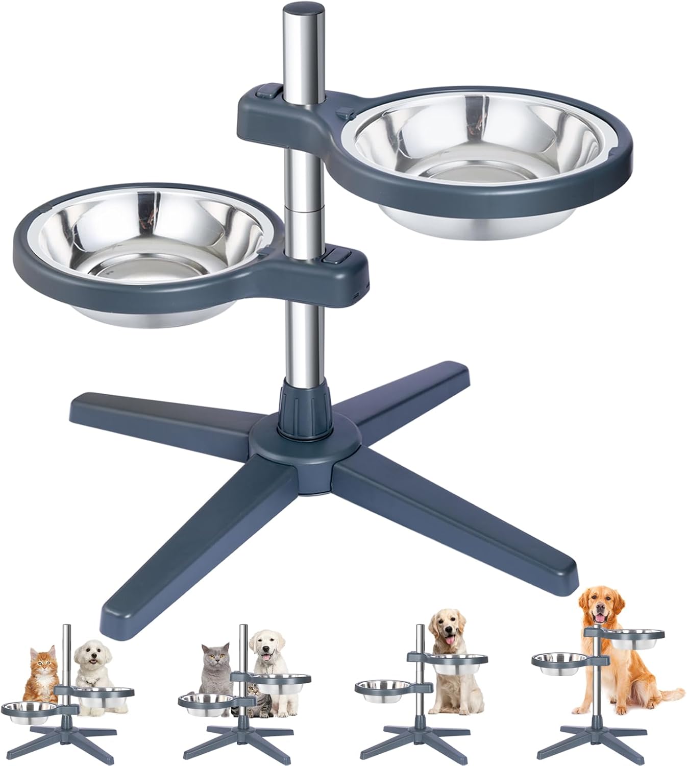 Elevated Dog Bowls Stainless Steel Elevated Dog Bowl Adjustable Height (5.51" to 17.72") Suitable for Medium Large Dogs & Cats Comes with 2 Stainless Steel Dog Bowls Diameter 7.87"