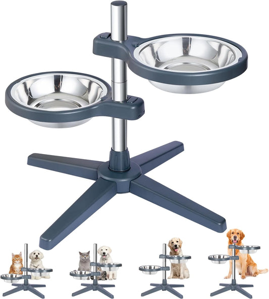 Elevated Dog Bowls Stainless Steel Elevated Dog Bowl Adjustable Height (5.51" to 17.72") Suitable for Medium Large Dogs & Cats Comes with 2 Stainless Steel Dog Bowls Diameter 7.87"