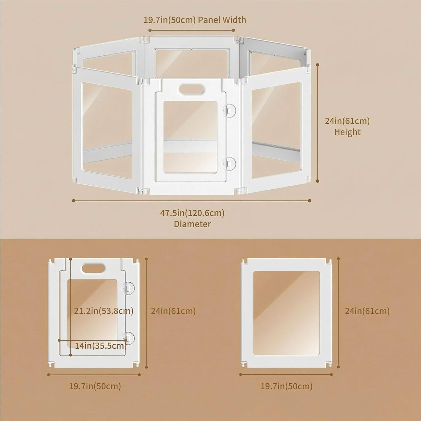 Karenmok 8-Panel DIY Pet Playpen with 360° Connectors, 24" Tall Clear & Foldable Dog Fence for Indoor Small Dogs & Puppies