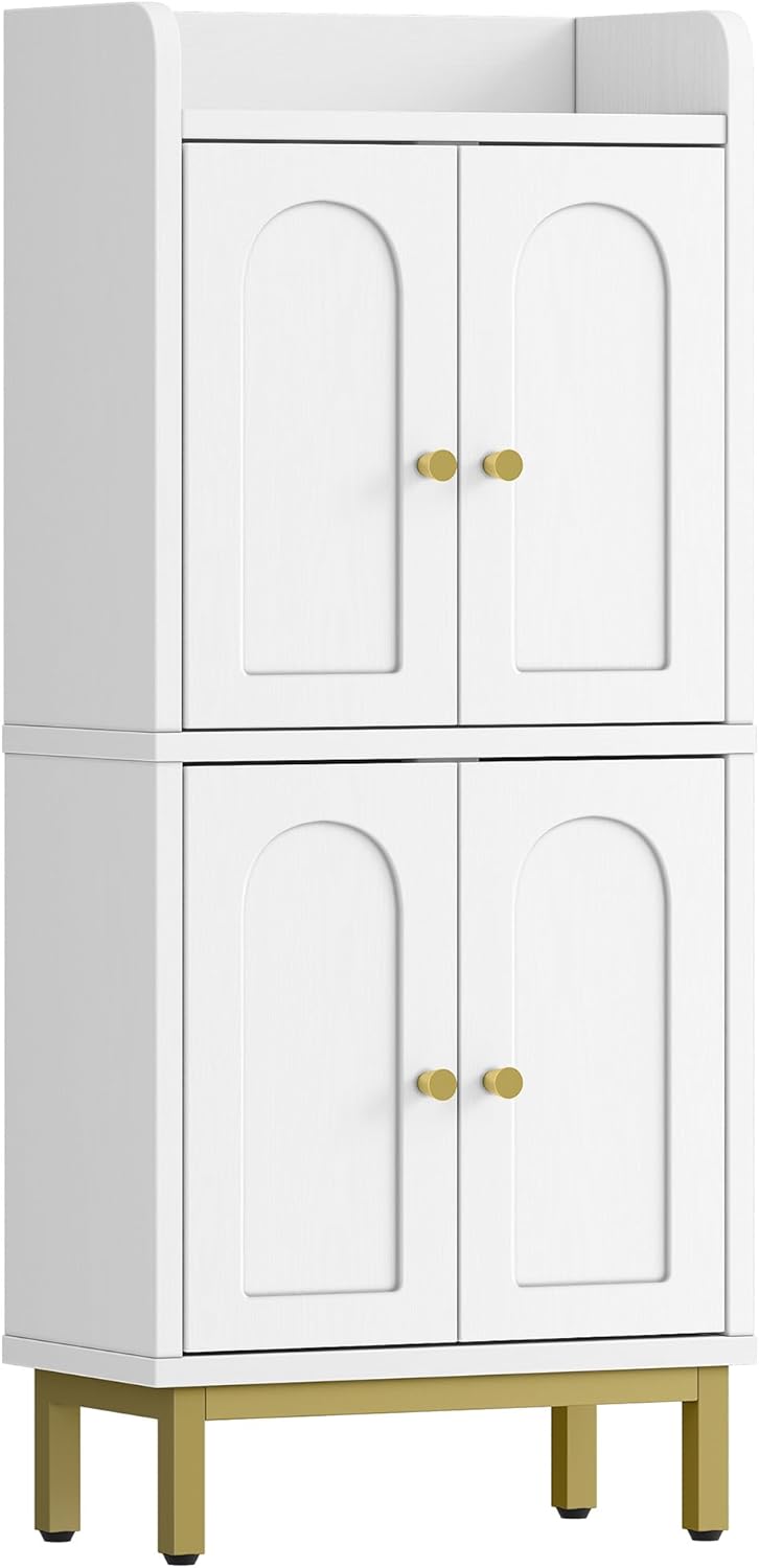 Bathroom Cabinet, Small Storage Cabinet with 4 Doors, Bathroom Organizers and Storage Cabinets with Adjustable Feet. Cabinets Freestanding for Living Room, Kitchen, 7.1"D x 14.6"W x 32.7"H