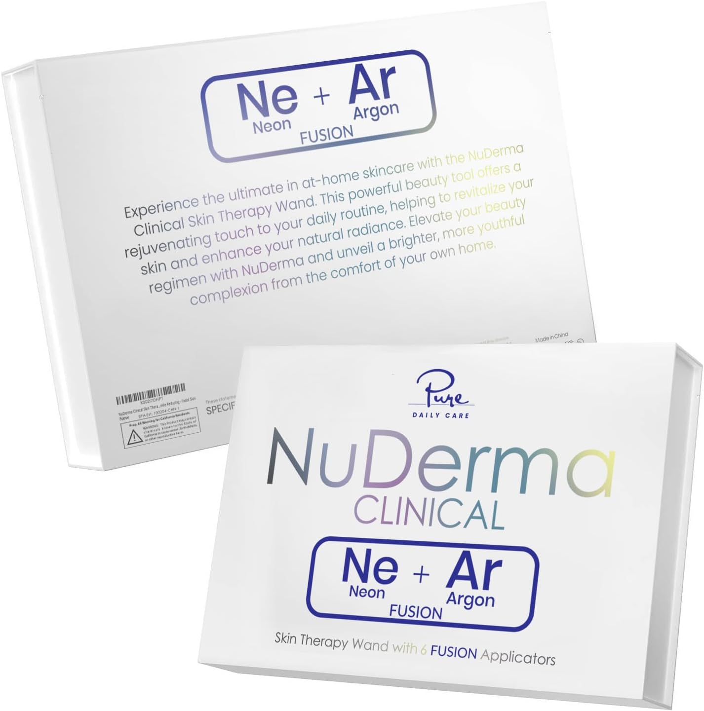 Pure Daily Care NuDerma Clinical Portable Skin Therapy Wand, Machine with 6 Fusion Neon + Argon Wands – Anti Aging - Clarifying - Skin Tightening & Radiance - Wrinkle Reducing