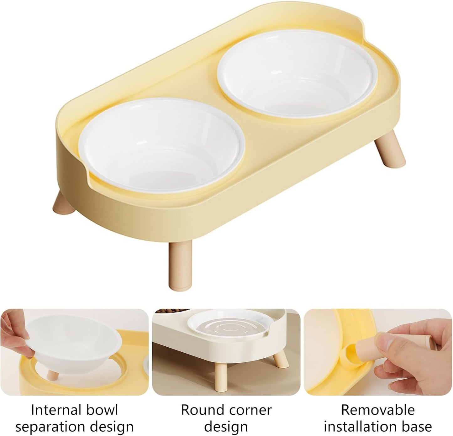 Spill Proof Raised Pet Feeders Double Dishes with Nonskid Rubber Feet for Dog Cats Water Food Bowl Container Kitchen Use Cats Water Food Bowl Set with Stand