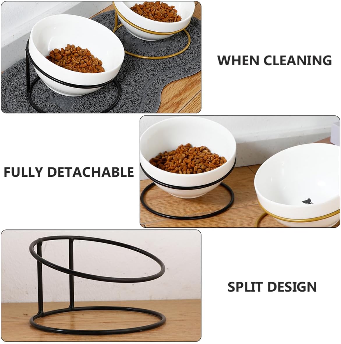 Milisten Ceramic Pet Feeding Bowl with Iron Stand, Slant Design Raised Cat Food Bowl for Indoor Use, Protective Elevated Pet Feeder for Dogs and Cats Random Style