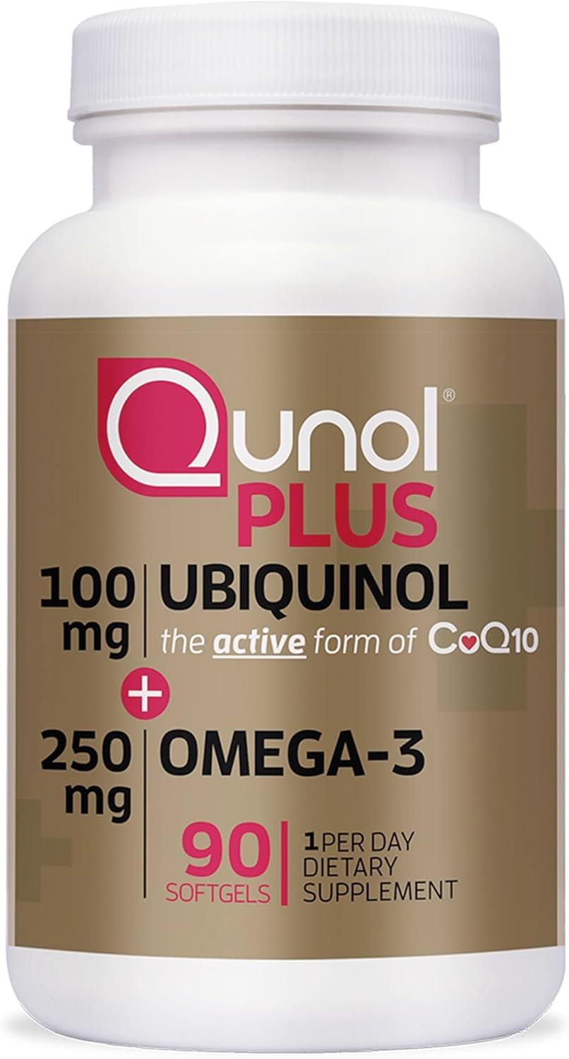 Qunol Plus Ubiquinol CoQ10 100mg with Omega 3 Fish Oil 250mg, Extra Strength Antioxidant Supplement, 90 Count