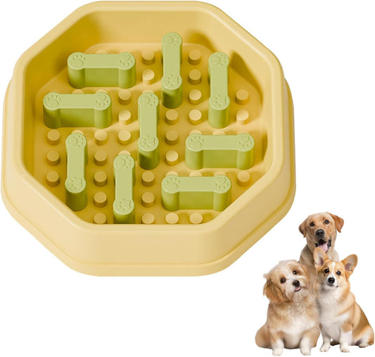 CHICTRY Slow Feeder Bowl for Small Dogs Puppies Anti-Skid Base Easy Clean Maze Prevents Fast Eating Yellow One Size