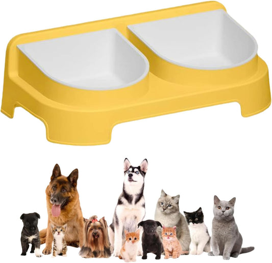 iiniim Elevated Dog Feeder Bowls Double Dish with Stand Raised Food and Water Bowls for Small Medium Dogs Cats Yellow One Size