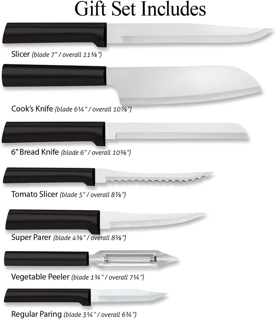 RADA Cutlery The Starter Gift Set (G238), 7-piece Knife Set, Stainless Steel Blades, Black Handle
