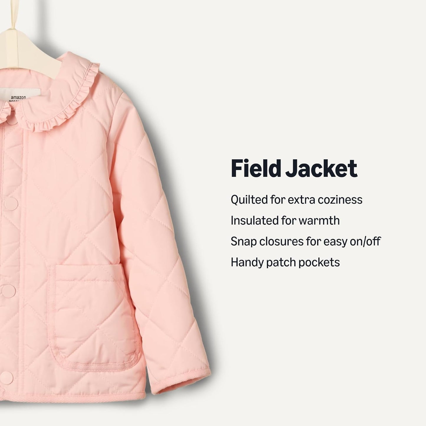 Amazon Essentials x Sofia Grainge Toddler and Baby Girls' Midweight Quilted Field Jacket with Ruffle