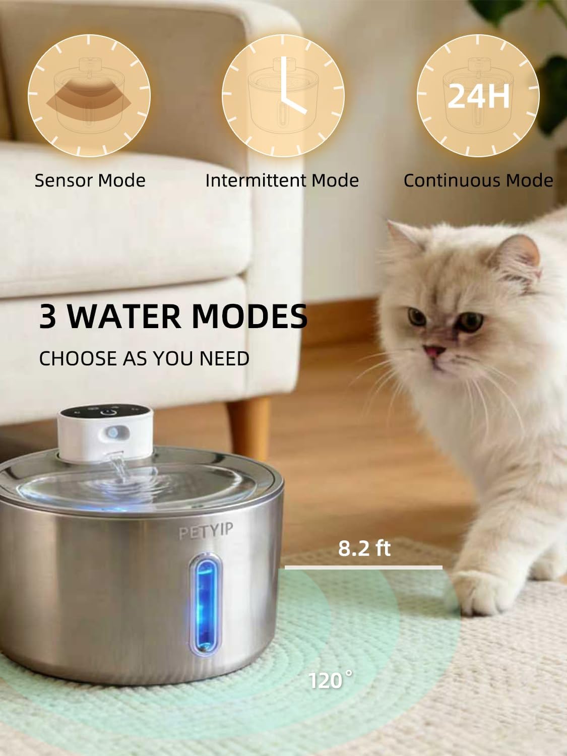 Cat Water Fountain Stainless Steel,135 Fl Oz/4L Wireless Automatic Cat Water Dispenser,5000mAh Battery Powered,for Cats & Dogs Indoor (Cat Fountain + 7 Set Filter)