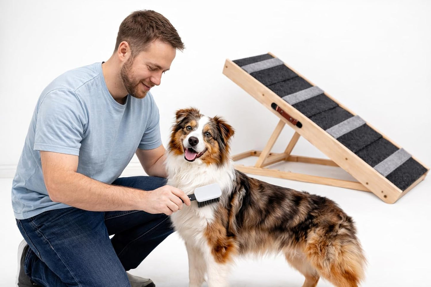 3 Steps Wood Pet Stairs & Ramp for Small and Medium Dogs and Cats, Portable Ramp Pets 2-in-1 Foldable, Non-Slip Pet Ladder for Tall Beds, Sofa, Cars, Holds Up to 220 lbs (3 Steps)