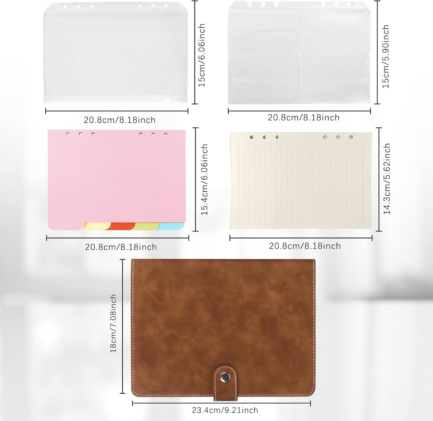 FYY A5 Binder Refillable Planner Notebook 6 Ring PU Leather Binder Journal with Pockets, Dividers, Refill Paper Brown