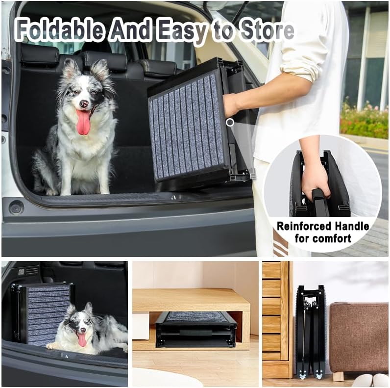 63" Long Dog Ramp for Car, Foldable Dog Ramps for Large Pet, Portable Dogs Ramp for Truck, 17" Wide Pet Car with Non-Slip Rug Surface, Pet Ramp for Large Dogs Up to 200LBS for Car, SUV & Truck-L