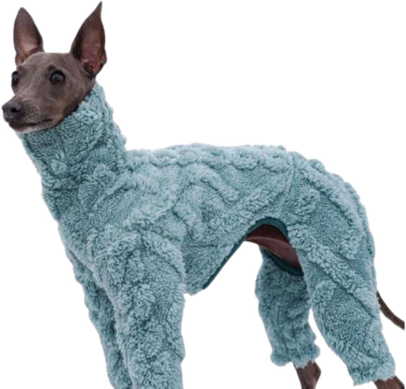 Greyhound Clothes - Dog Winter Warm Fleece Turtleneck Jumpsuit Four-Leg Rompers Long Sleeve Sweatshirt Thick Outdoor Coat for Italian Greyhound Whippet Deerhound Bedlington Terrier (XL,Green)