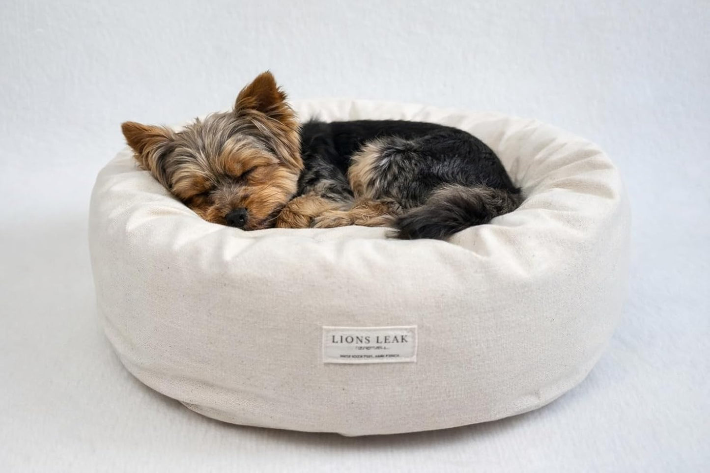 Round Dog Bed – Natural Canvas, Removable Washable Cover, Raw Cotton or Latex Fill, Hypoallergenic Non-Toxic, Made in USA (Natural, X-Small, Firm Support – Raw Cotton)