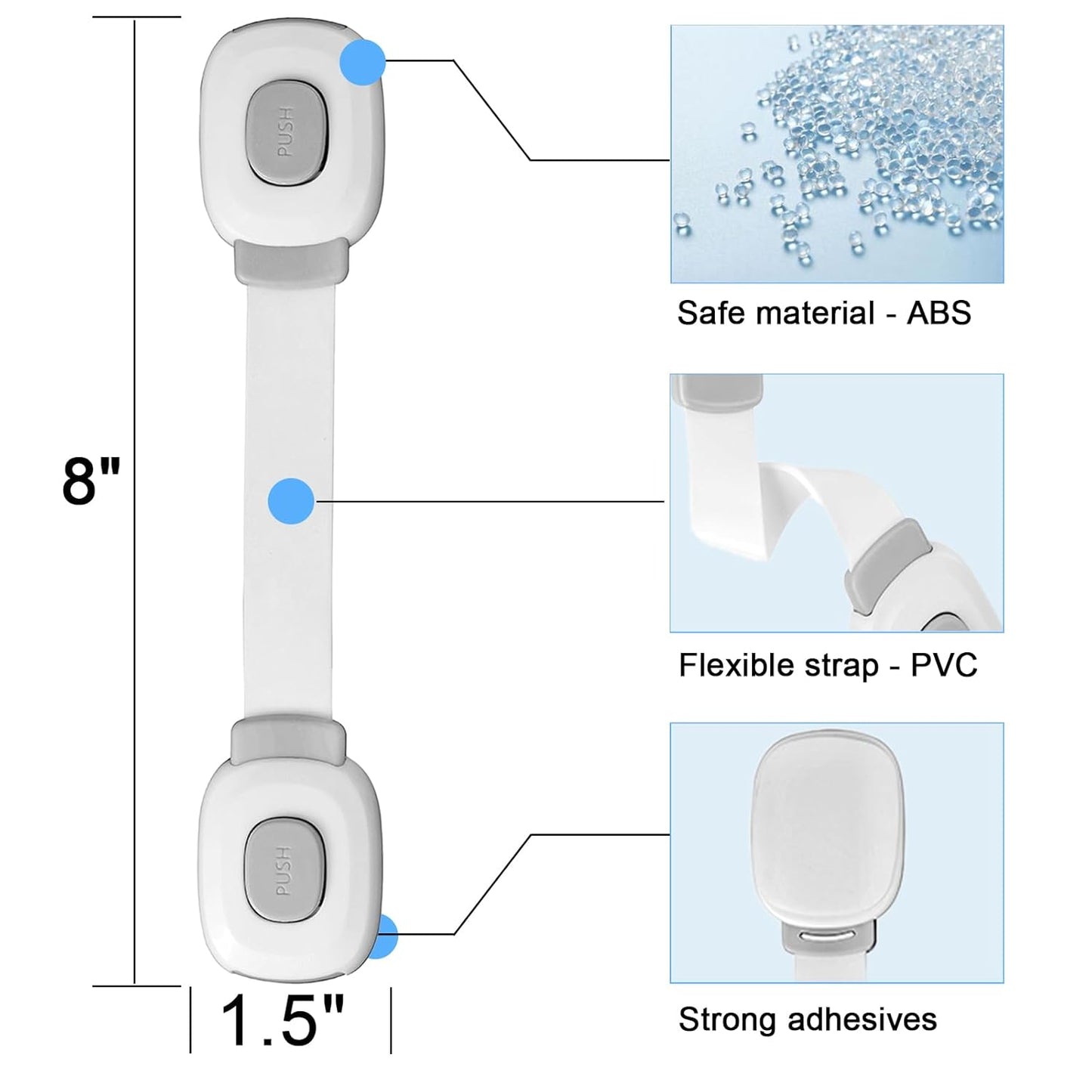 Fursafe&Q Baby Cabinet Locks, Child Safety Cabinet Proofing -Child Safety Strap Locks Adhesive Drawer Fridge Ovens Door Toilet Latches No Drill Multi-Purpose for Furniture Kitchen Lock (Grey, 2Pack)