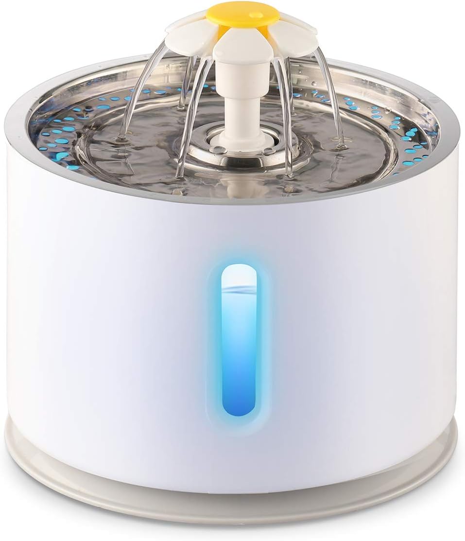 ELEOPTION Cat Fountain Stainless Steel Cat Dog Water Dispenser with Filters, 81oz/2.4 L Automatic Electric Water Bowl, Drinking Fountain for Dogs, Cats, Multiple Pets