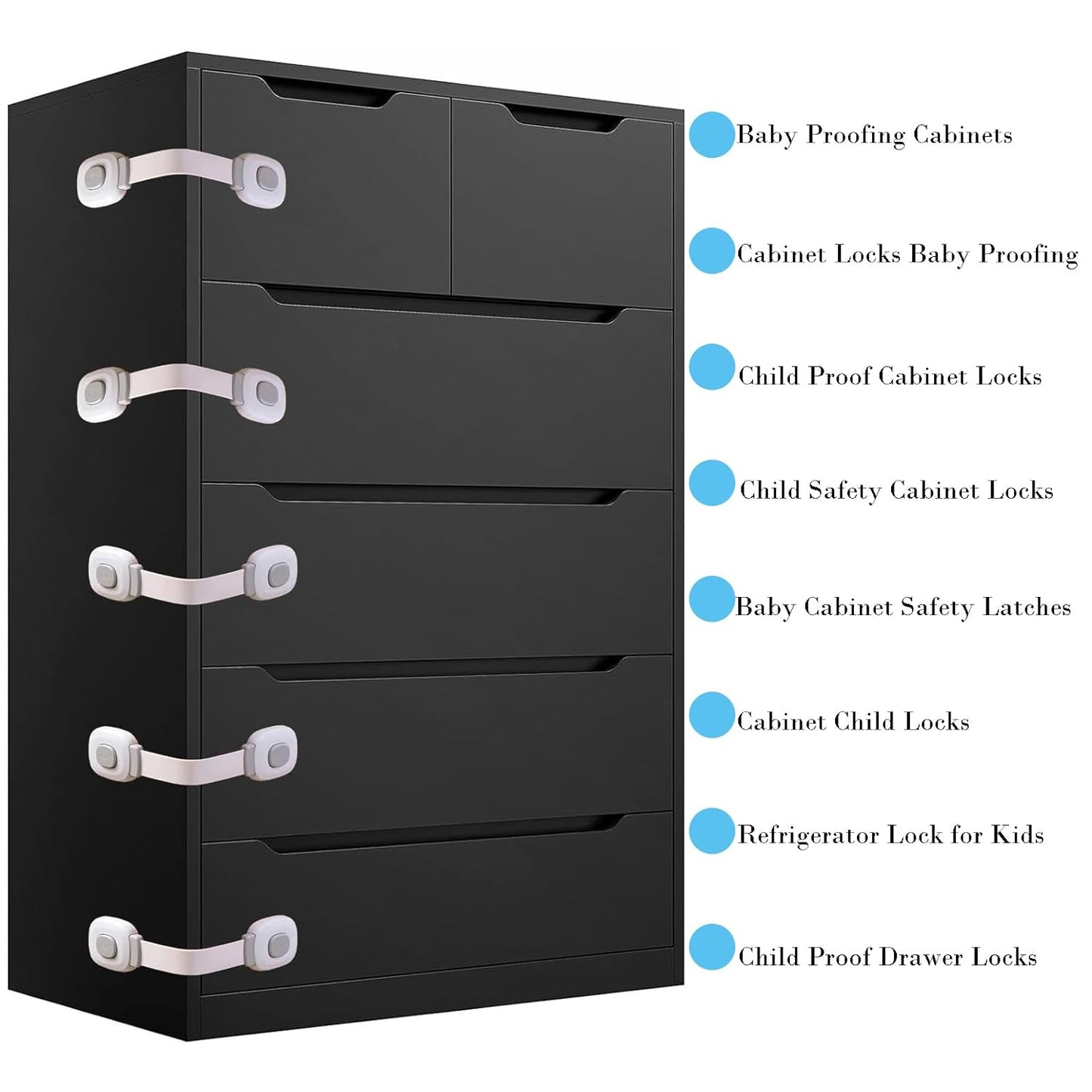 Fursafe&Q Baby Cabinet Locks, Child Safety Cabinet Proofing -Child Safety Strap Locks Adhesive Drawer Fridge Ovens Door Toilet Latches No Drill Multi-Purpose for Furniture Kitchen Lock (Grey, 2Pack)