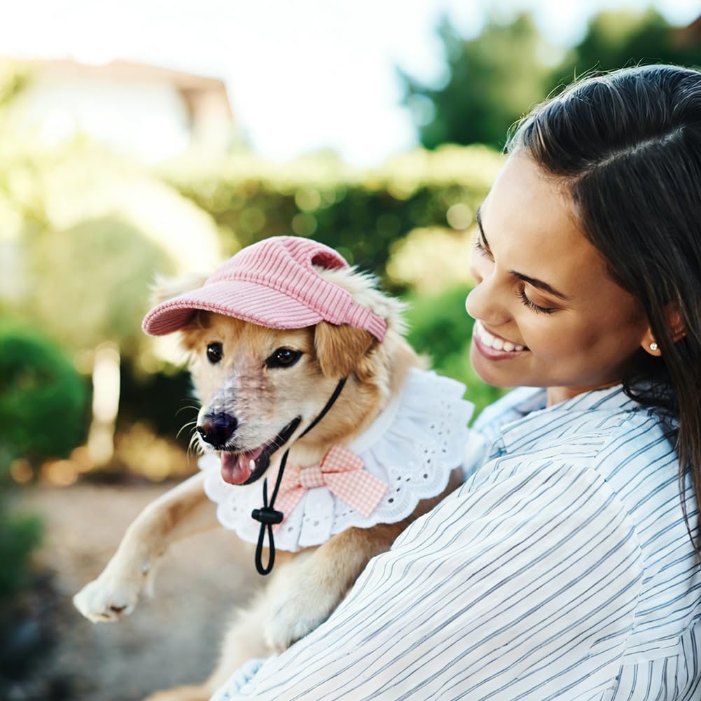 1 Set Dog Baseball Cap Adjustable Puppy Sunbonnet Headdress Hat and Drool Bib Pet Baseball Hat Cap Visor Sunbonnet Outfit with Ear Holes for Dogs Summer Outdoor