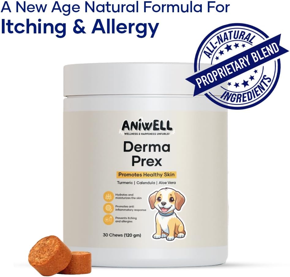 DermaPrex: A New Age Natural Formula for Itching & Allergy, Vitamin E & Borage Oil Supplement – Packed with Beneficial Fatty Acids for Healthy Skin – Seasonal Allergies Chews | Pack of 3