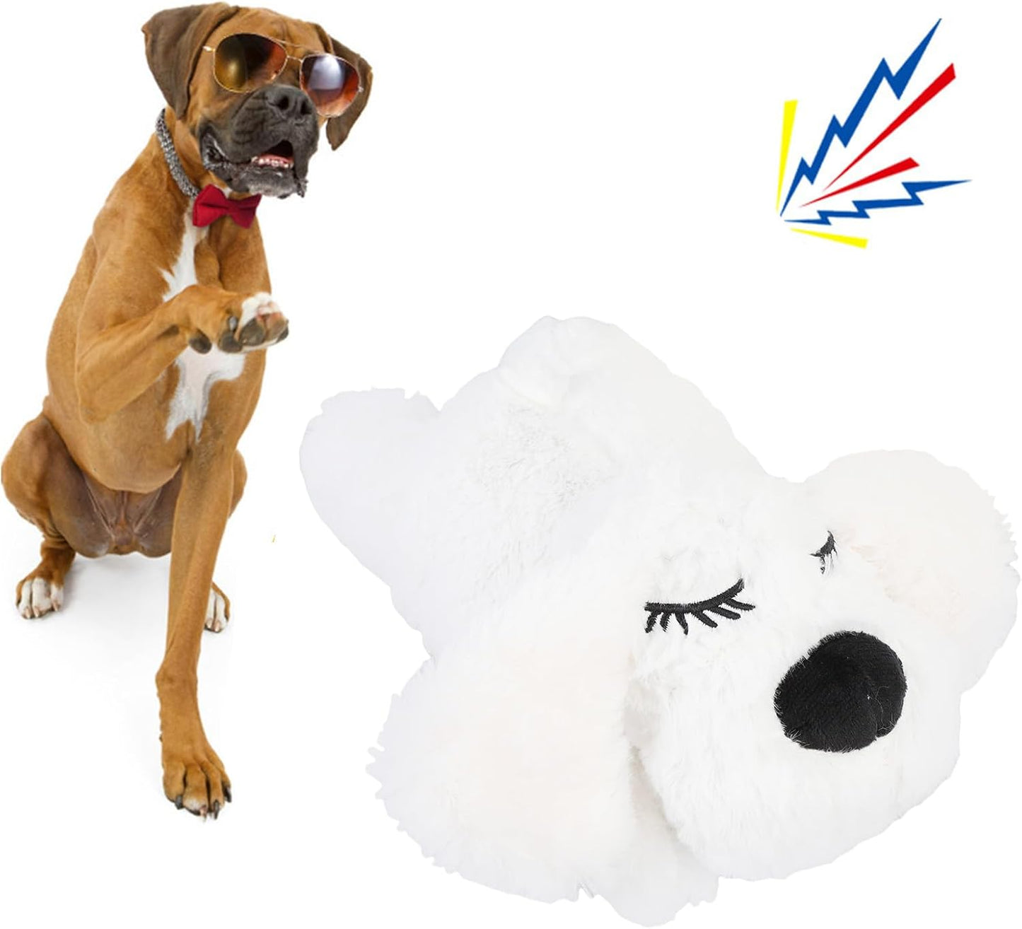 Puppy Toy with Heartbeat Stuffed Animal, Heartbeat Puppy for Dogs Pet Anxiety Relief Behavioral Sleep Aid Crate Kennel Training Cuddly Comfort Toy (White)