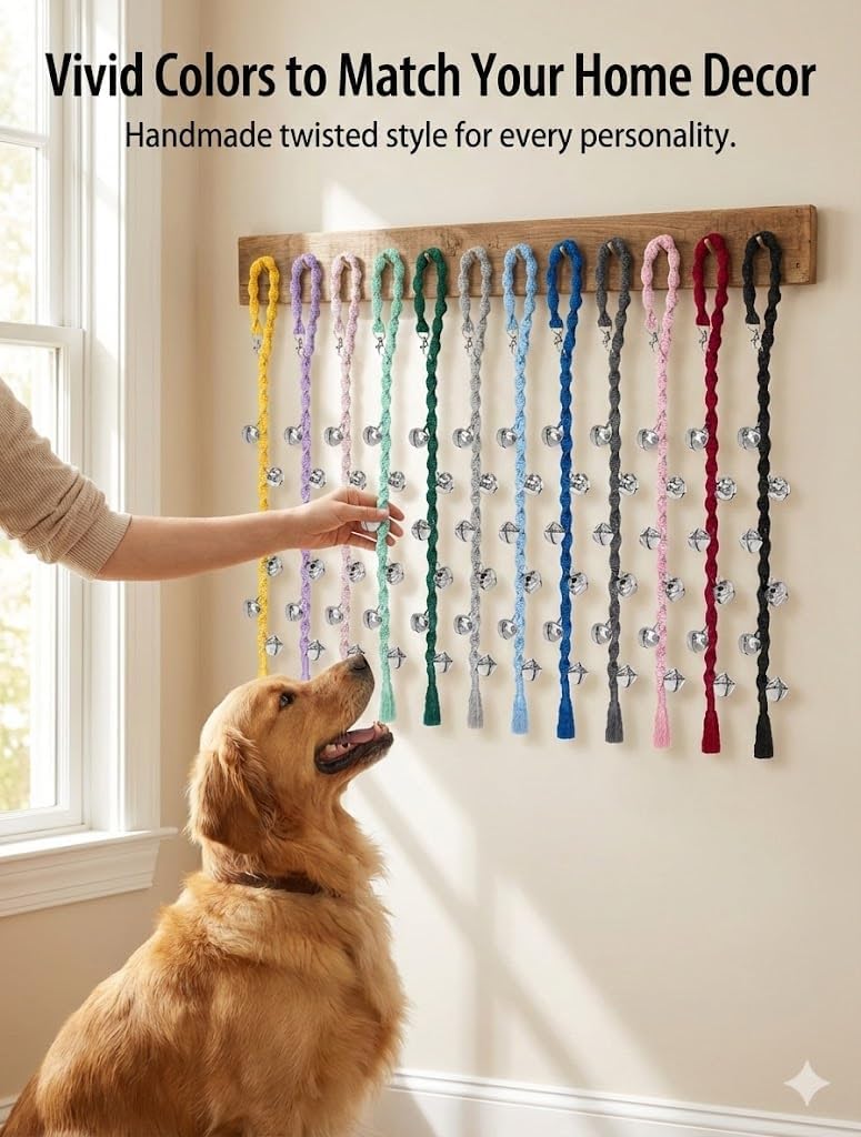 Dog Bells to Go Outside & Puppy Potty Training, Adjustable Dog Door Bell Ring to Go Potty, Handmade with Premium Yarn. Twisted Style, Beige