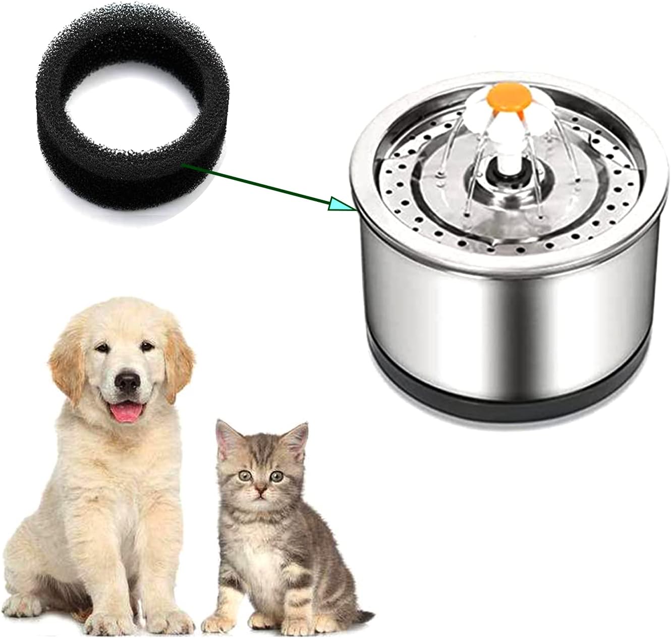 8 Pieces Pet Fountain Foam Filters Round Sponge Black Filter Foam Pet Cat Fountain Replacement Filter for 2.5 L/ 84 oz Stainless Steel Cat Fountain Pet Drinking Water