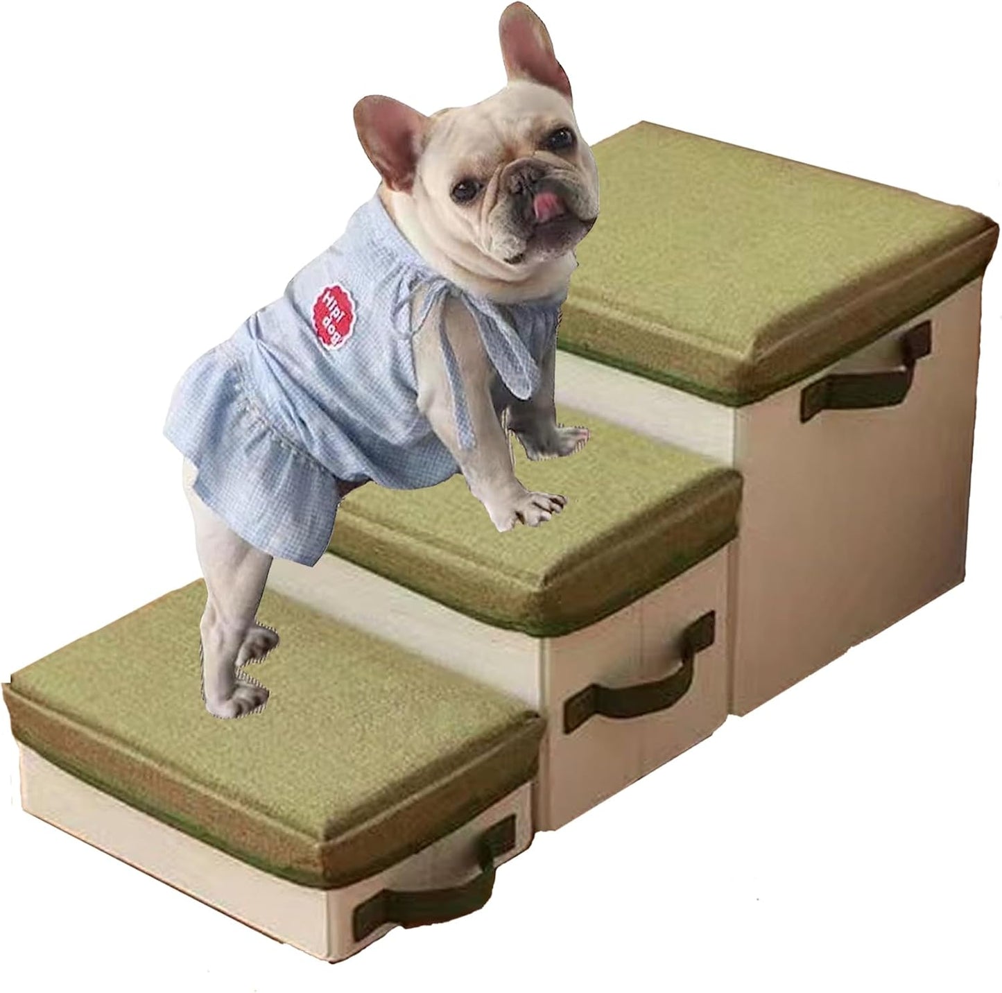 Dog Stairs with Storage Folding Dog Ramp to Bed or Couch, 3-Step Dog Bed Steps Up to 120 lbs