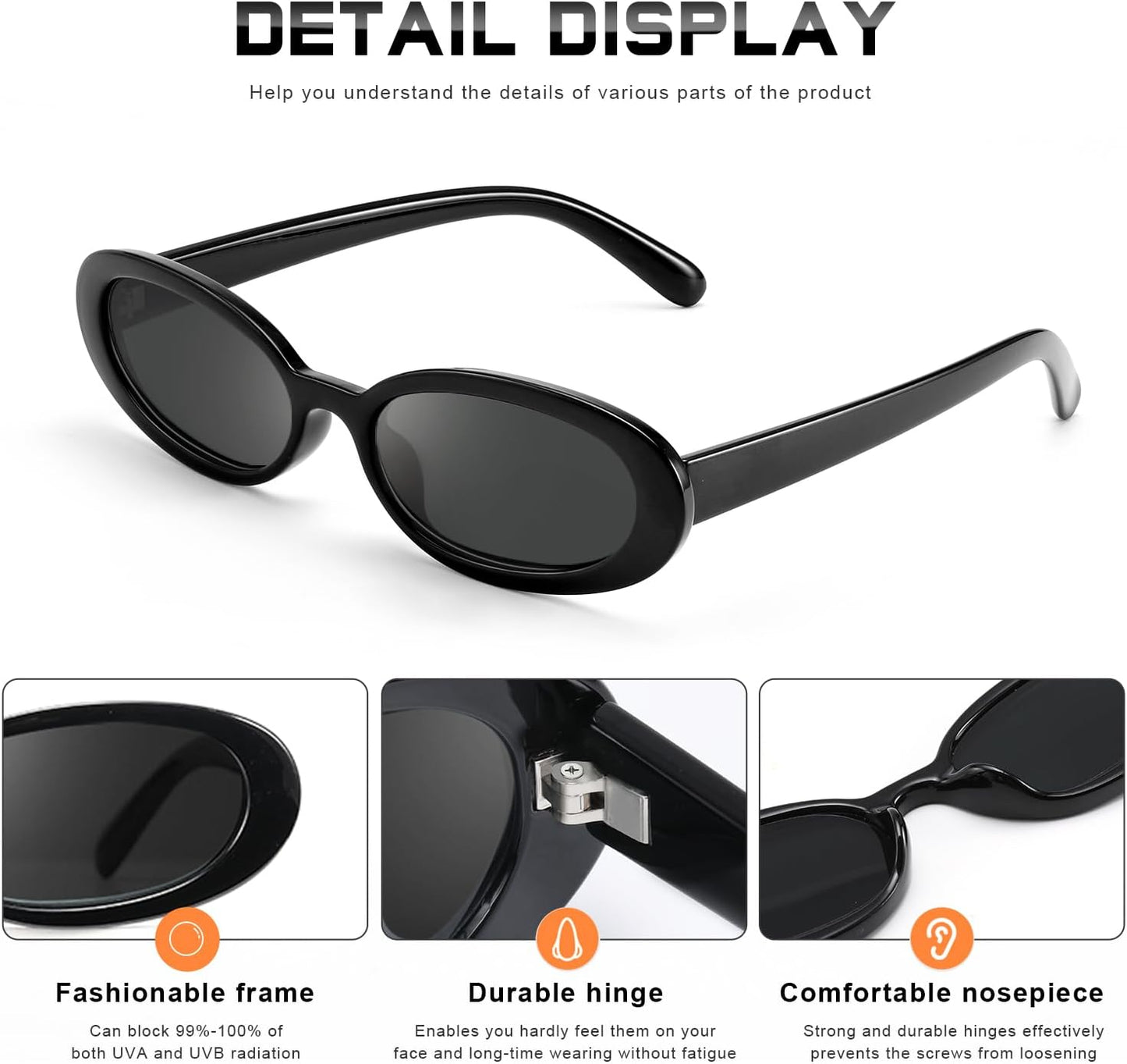 DANAMY Sunglasses Womens Retro Oval Sunglasses for Women Men Fashion Small Oval Sun Glasses 90s Vintage Driving Shades