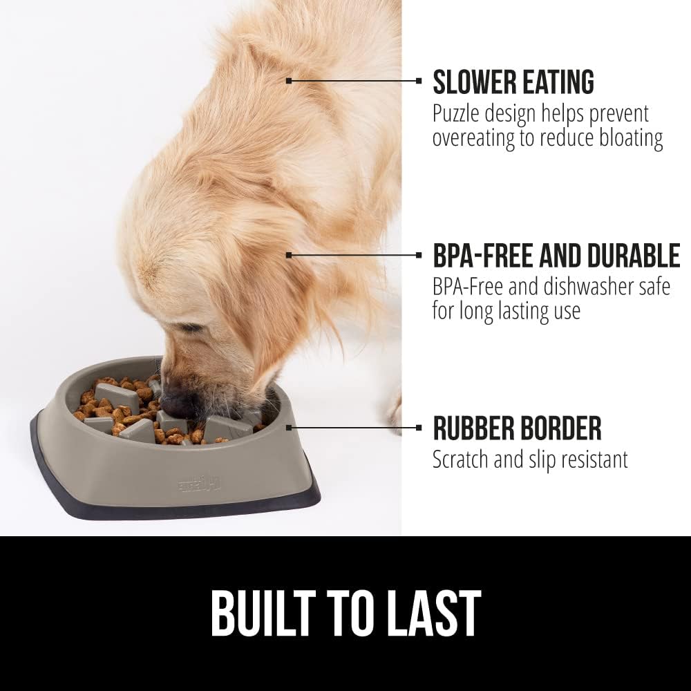Gorilla Grip Slow Feeder Dog Bowl and Pet Feeding Mat, 4 Cups Dogs Pet Bowls Slip Resistant, Dog Food Mats Size 18.5x11.5 Waterproof Placemats, Both in Beige Color, 2 Item Bundle