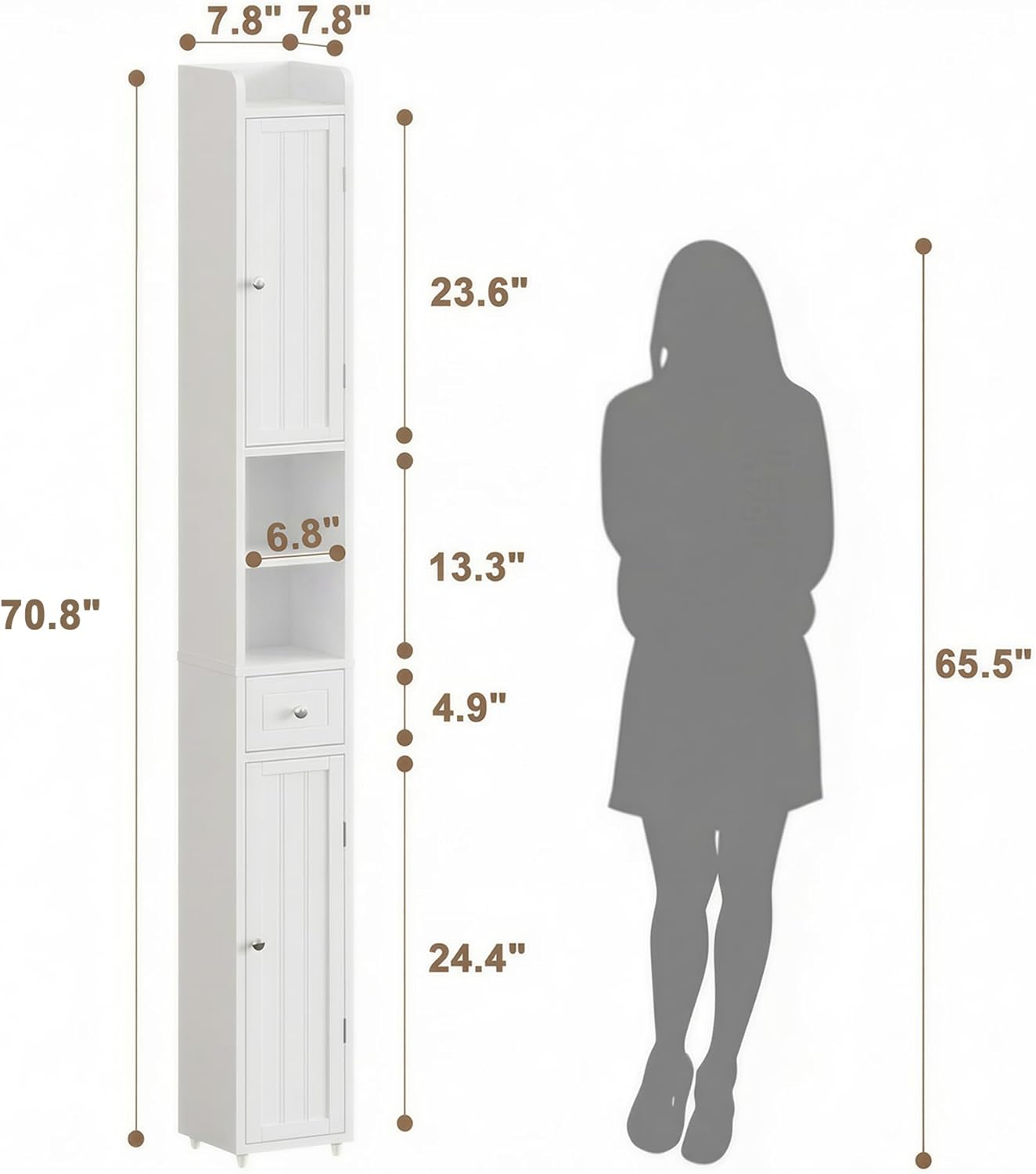 ChooChoo Narrow Bathroom Storage Cabinet with Adjustable Shelves, Tall Storage Cabinet with 2 Doors and 1 Drawer, Freestanding Cupboard for Small Spaces, White