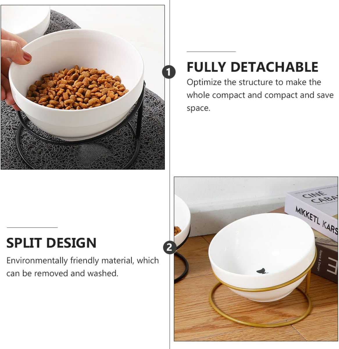 Milisten Ceramic Pet Feeding Bowl with Iron Stand, Slant Design Raised Cat Food Bowl for Indoor Use, Protective Elevated Pet Feeder for Dogs and Cats Random Style